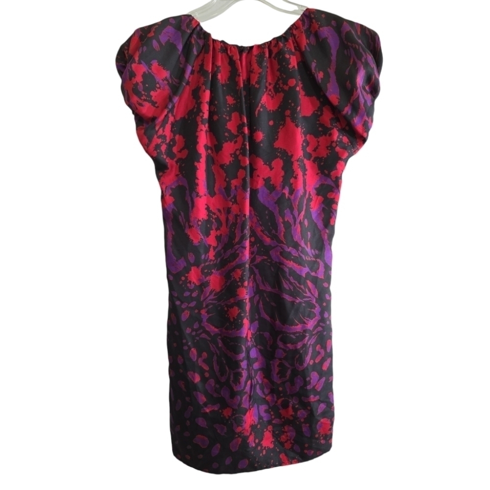 Alexander McQueen Y2K Silk Shift Dress Puff Sleeve 40 Or 4 Abstract Art McQ - Picture 3 of 6